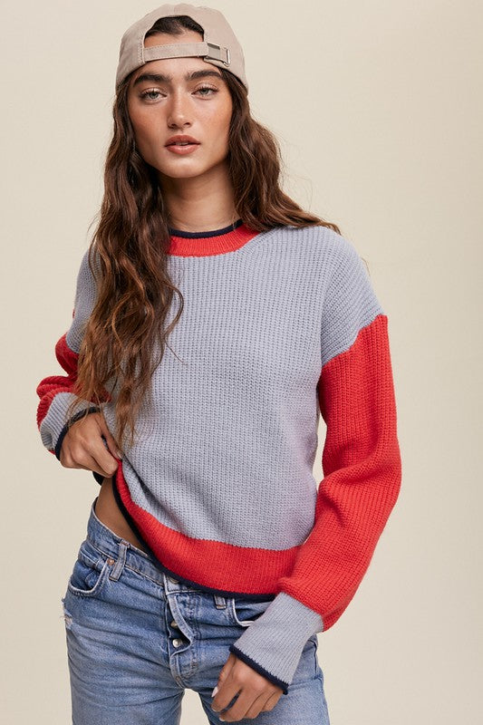Color Block Ribbed Knit Sweater