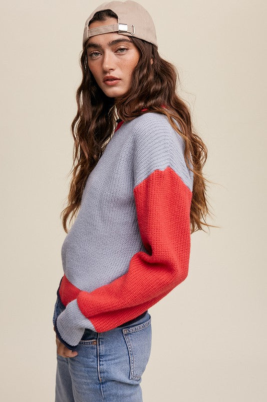 Color Block Ribbed Knit Sweater