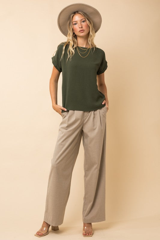Short Sleeve Roll Up Blouse