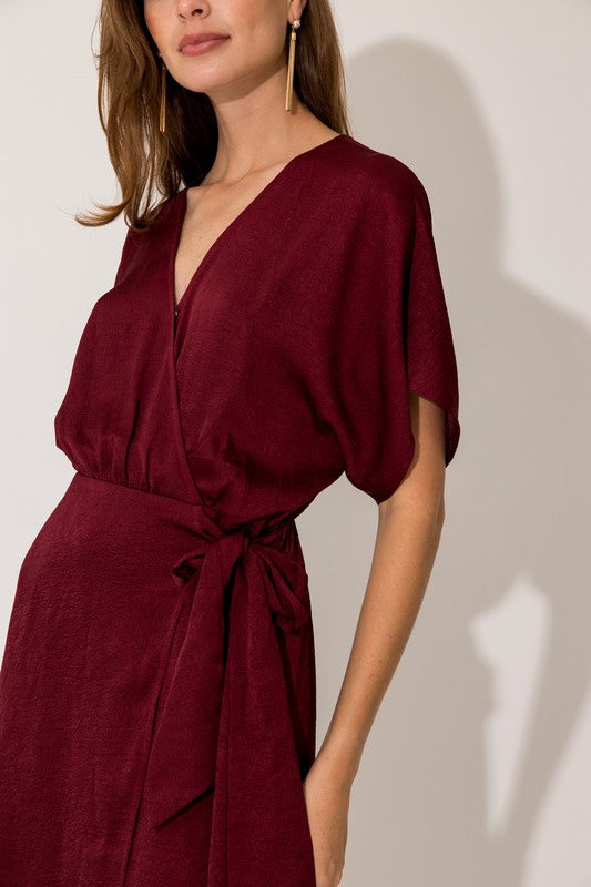 Surplice Wrap Burgungdy Dress