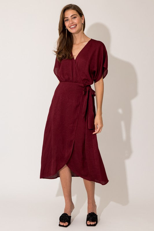 Surplice Wrap Burgungdy Dress