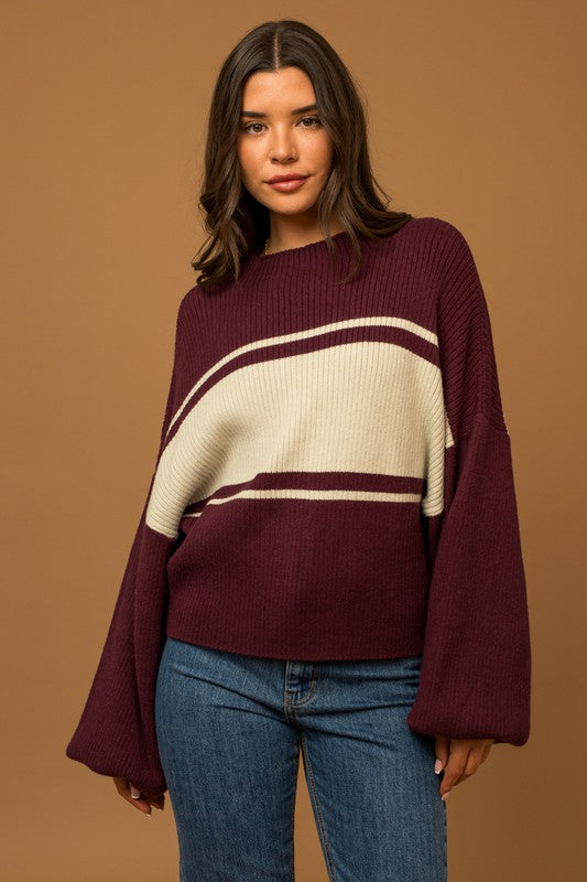 Contrast Stripe Mock Sweater