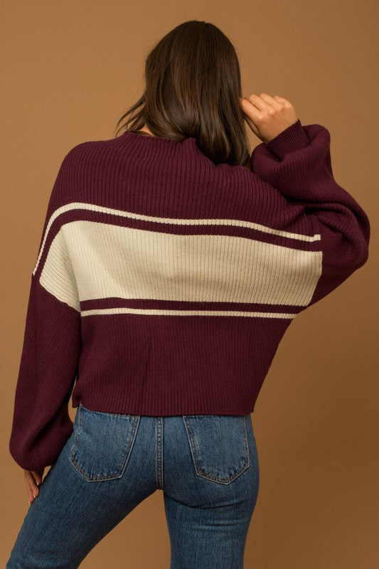 Contrast Stripe Mock Sweater