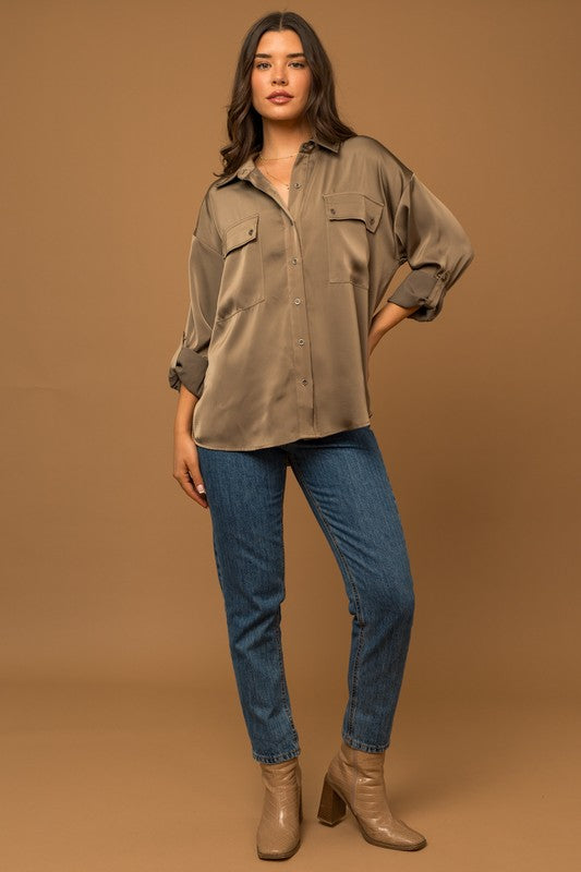 Long Sleeve Satin Utility Shirt