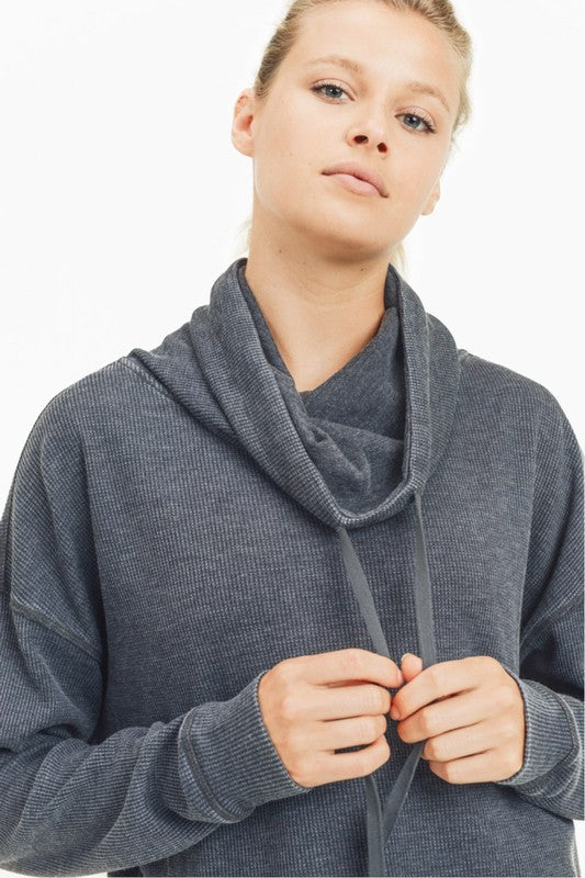 Boxy Mineral-Washed Cowl-Neck Pullover