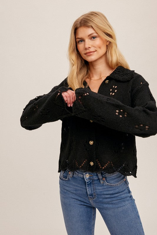 Black Button Down Sweater Cardigan