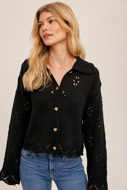 Black Button Down Sweater Cardigan