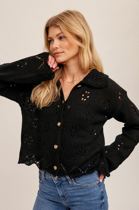 Black Button Down Sweater Cardigan