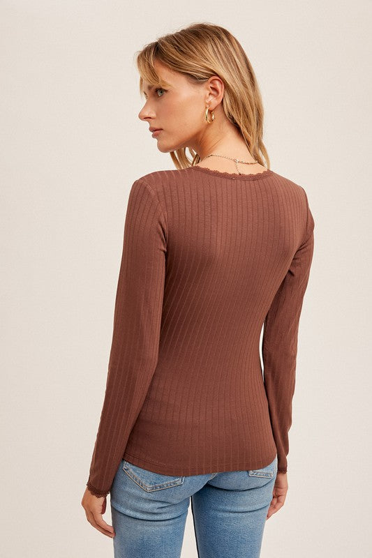 Lace Trimmed Ribbed Basic Top!