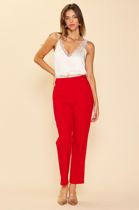 Red Knit Pinktuck Trouser