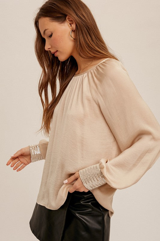 Sequin Cuffed Blouse