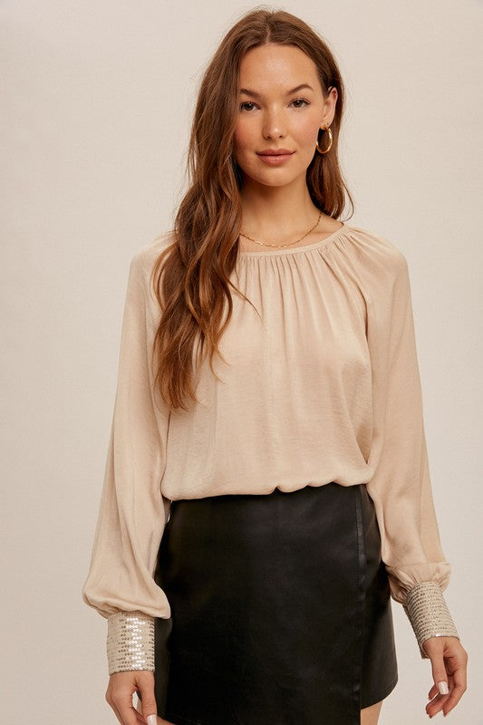 Sequin Cuffed Blouse