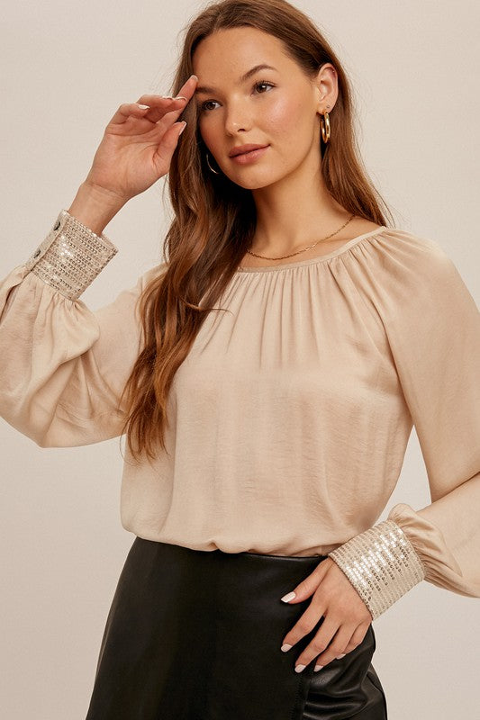 Sequin Cuffed Blouse