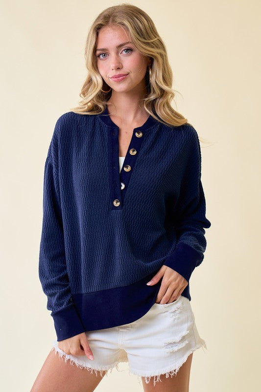 Navy Henely Lightweight Top