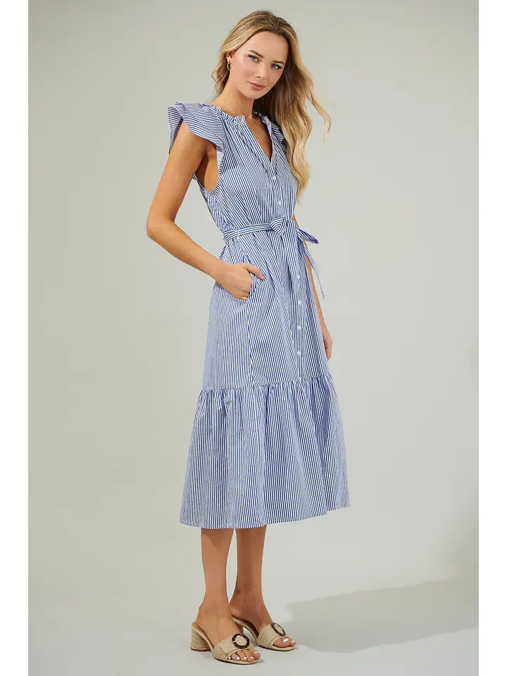 Dynamite Stripped Button Midi Dress