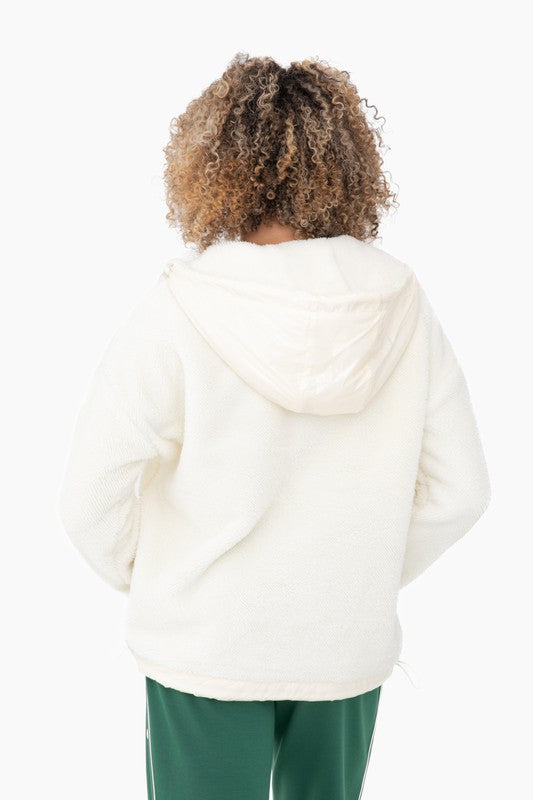 Plush Faux Fur Half Zip Pullover Hoodie