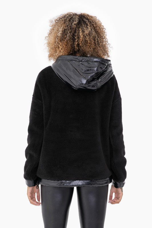 Plush Faux Fur Half Zip Pullover Hoodie