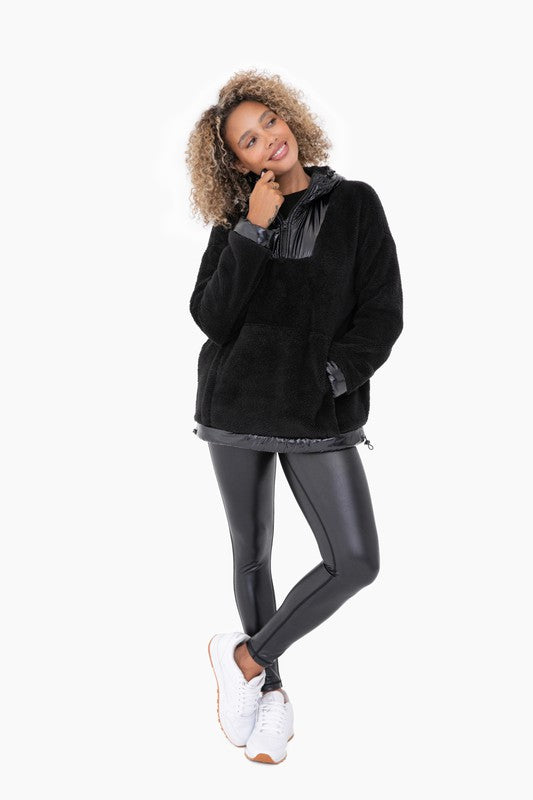 Plush Faux Fur Half Zip Pullover Hoodie
