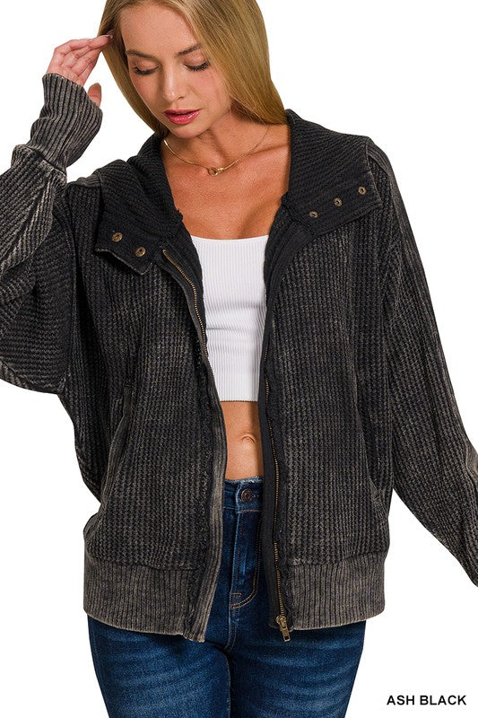 Acid Wash Cotton Hooded Zip-Up!