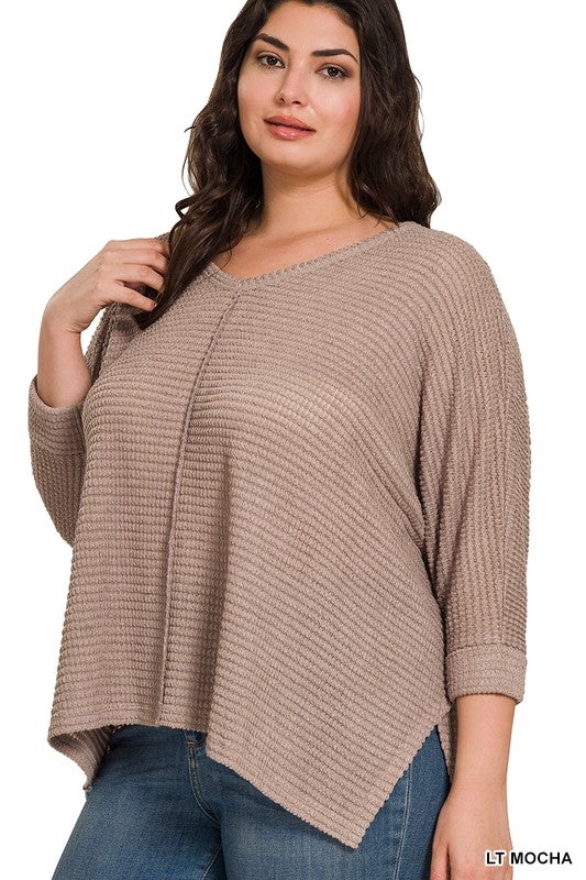 Curvy 3/4 Sleeve Hi-Low Lightweight Sweater