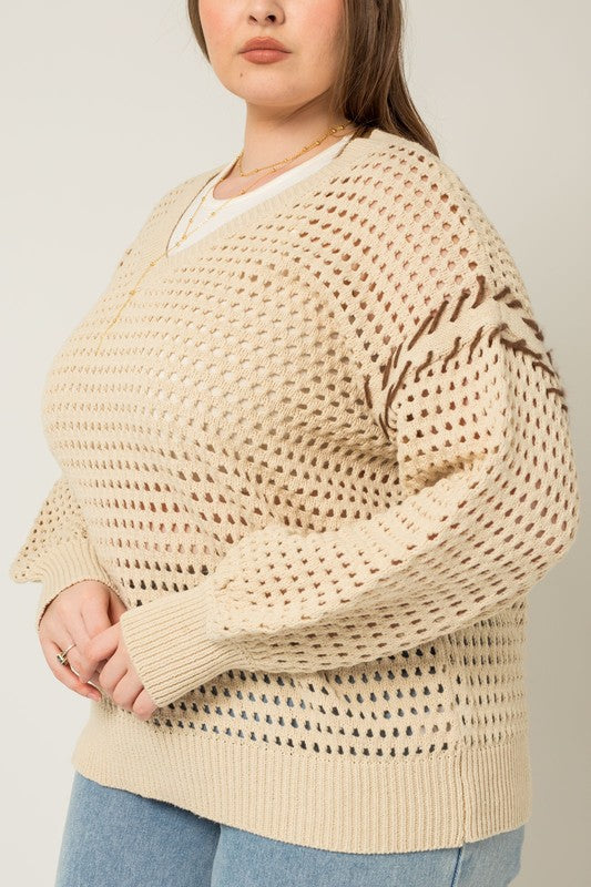 V-Neck Pointelles Sweater