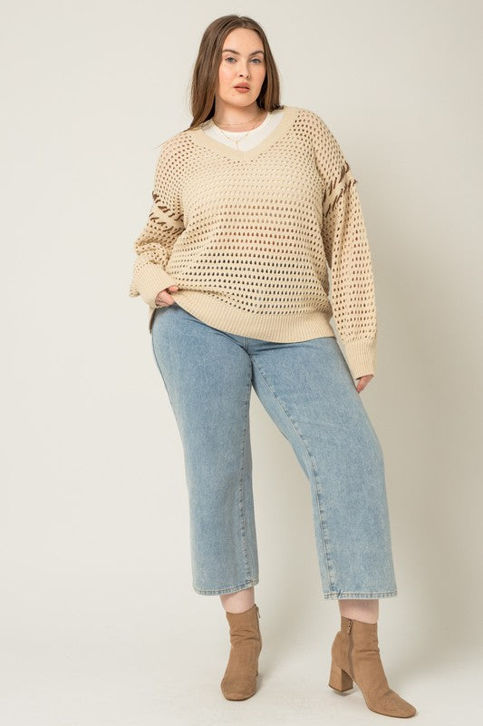 V-Neck Pointelles Sweater