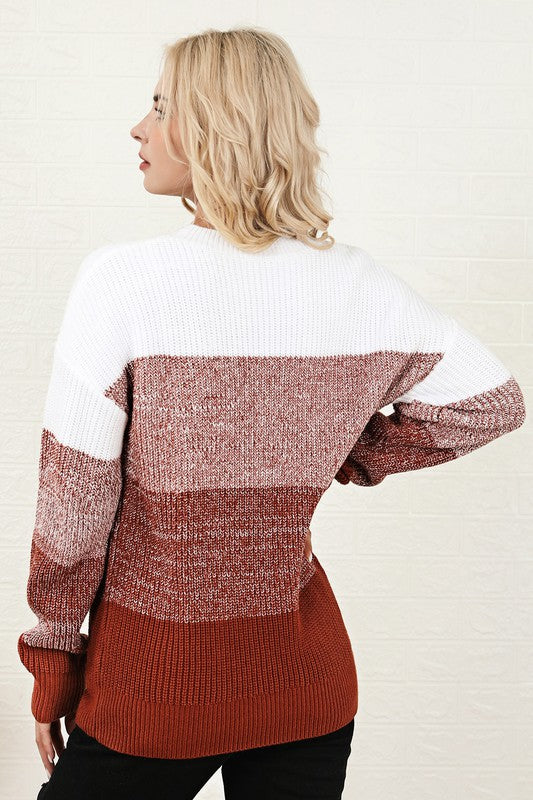 Color Block Drop Shoulder Ribbed Trim Sweater
