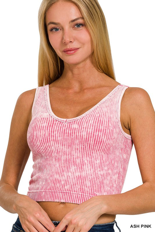 Washed Ribbed Cropped Bra Cami