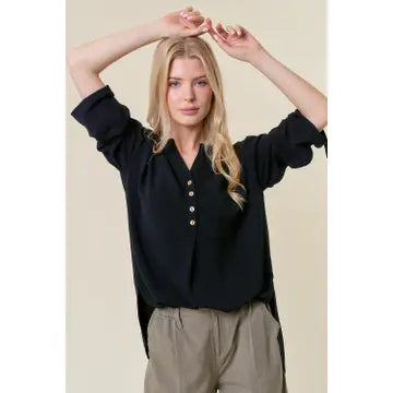 Half Button Hi-Lo Blouse