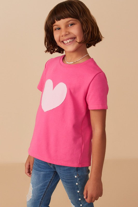 Girls Heart Patch Contrast Band T Shirt