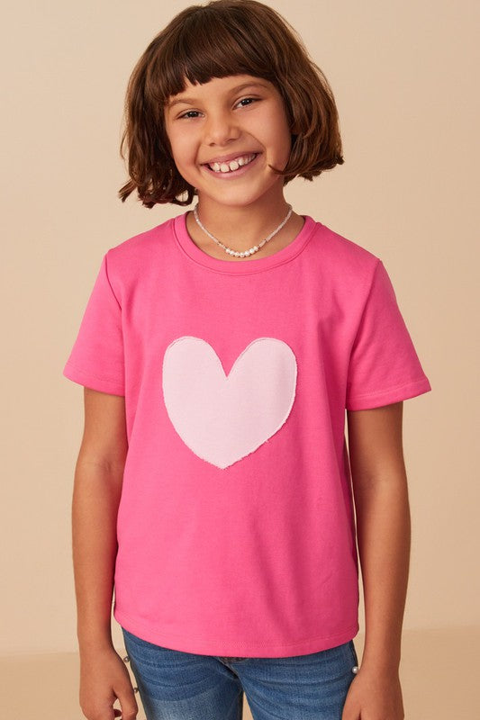 Girls Heart Patch Contrast Band T Shirt