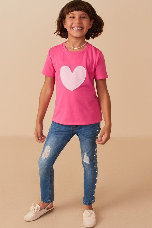 Girls Heart Patch Contrast Band T Shirt