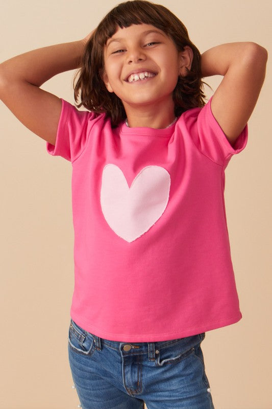 Girls Heart Patch Contrast Band T Shirt