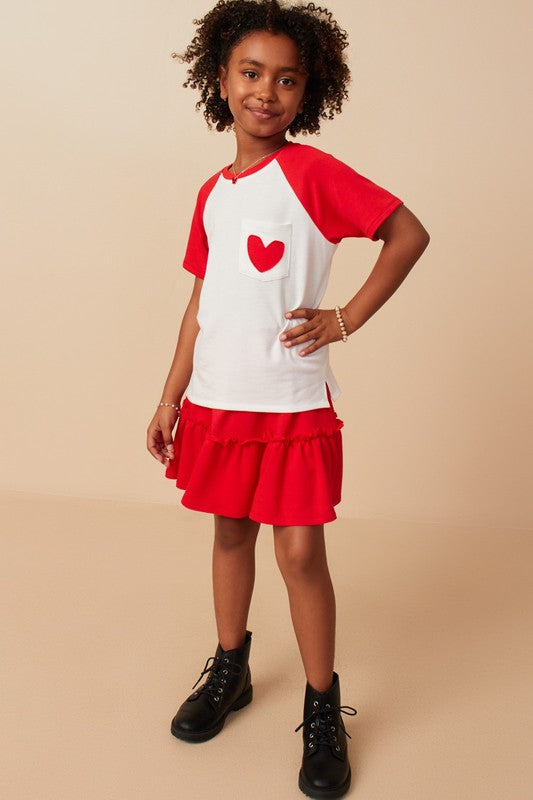Girls Heart Patch Pocket French Terry Knit T Shirt