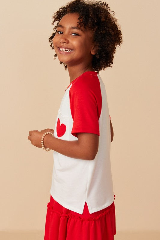 Girls Heart Patch Pocket French Terry Knit T Shirt