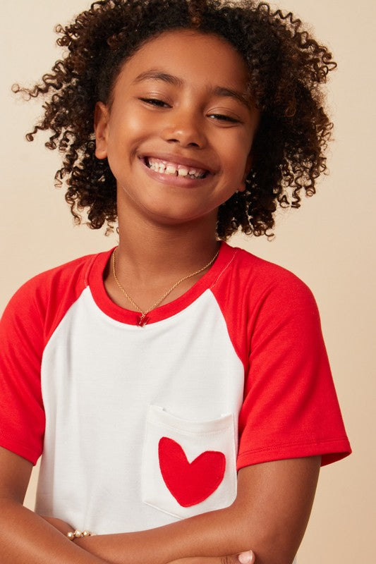 Girls Heart Patch Pocket French Terry Knit T Shirt