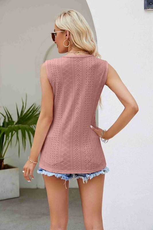 pre-order Lace Splicing Eyelet V Neck Top