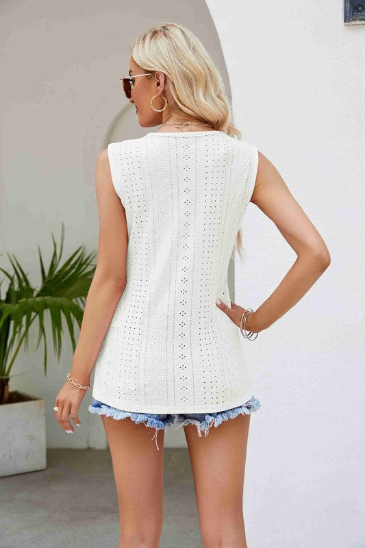 pre-order Lace Splicing Eyelet V Neck Top