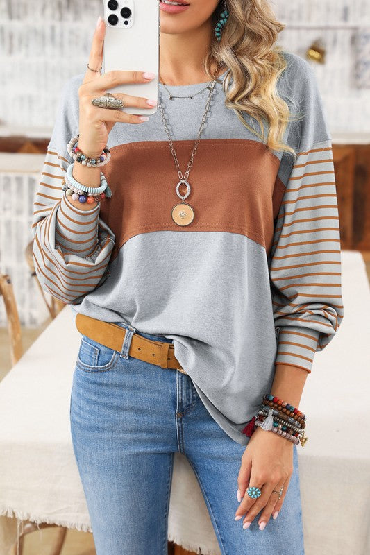 Pre-Order Colorblock Striped Bishop Sleeve Top