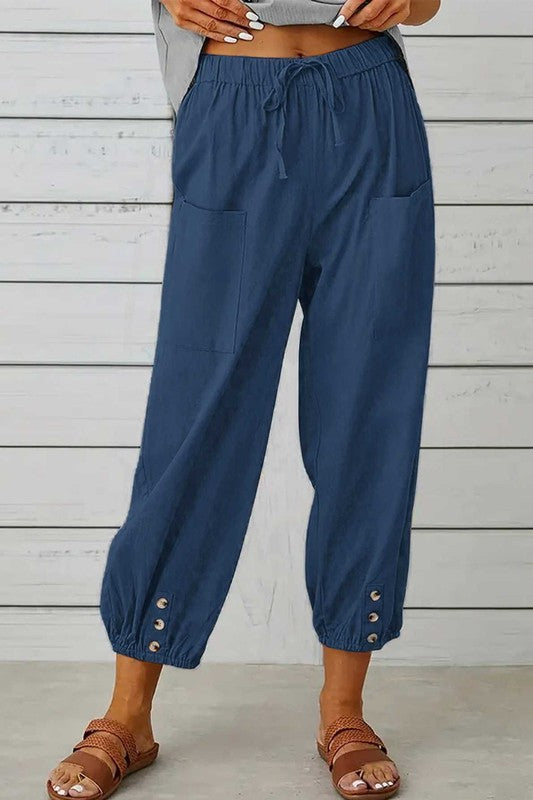 Pre-Order Cropped Pants with Button Trim