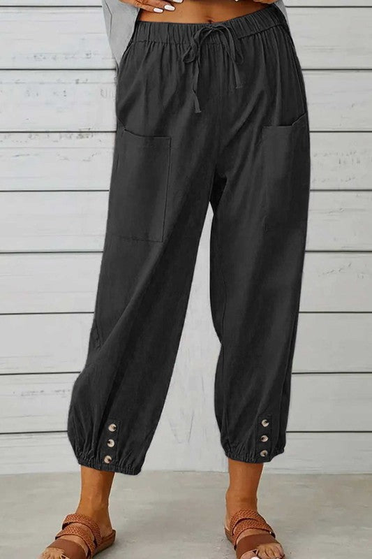 Pre-Order Cropped Pants with Button Trim
