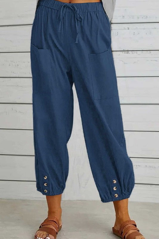 Pre-Order Cropped Pants with Button Trim