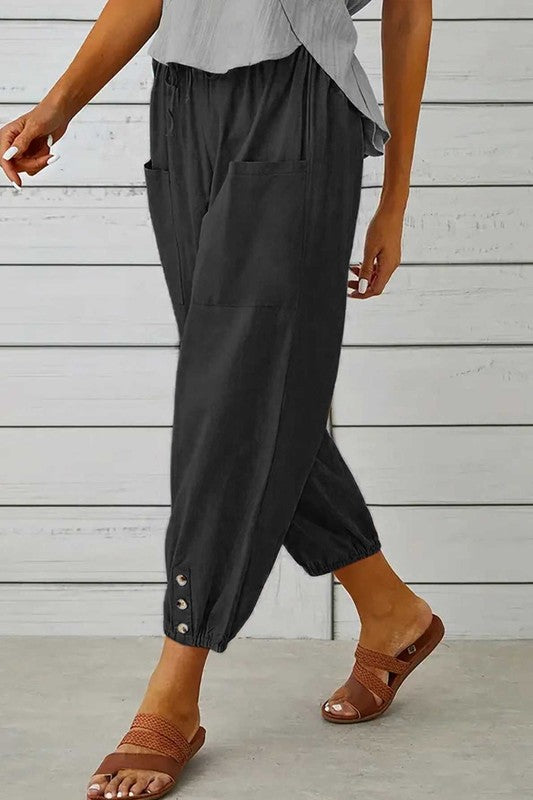 Pre-Order Cropped Pants with Button Trim