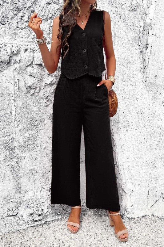 Pre-Order V Neck Vest and Wide Pants Set