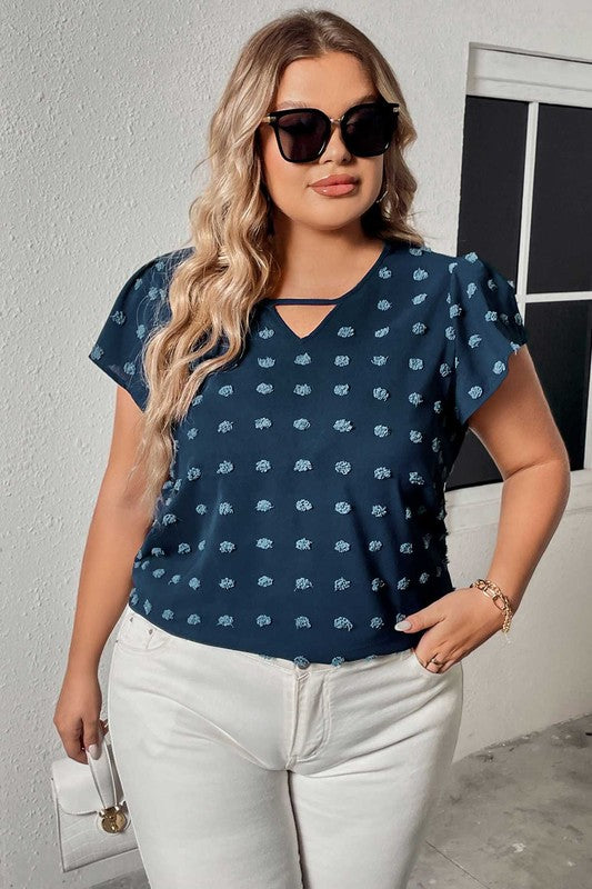 Pre-Order Curvy  Swiss Dot Ruffle Sleeve Blouse