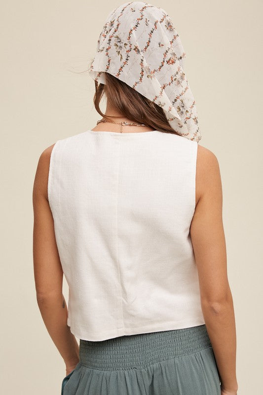 Fitted Linen Vest with Pockets