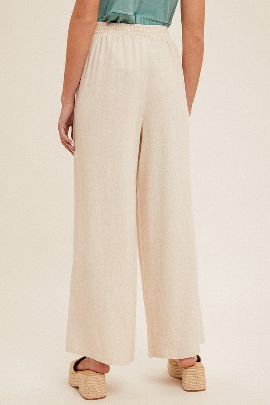 Button Detail Side Tassel Wide Leg Pants