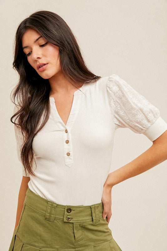 Eyelet Puff Henley Top