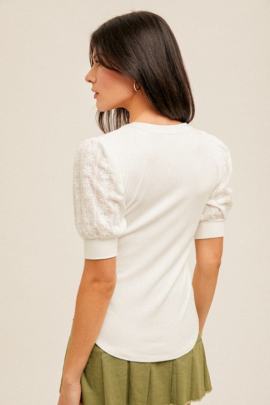 Eyelet Puff Henley Top
