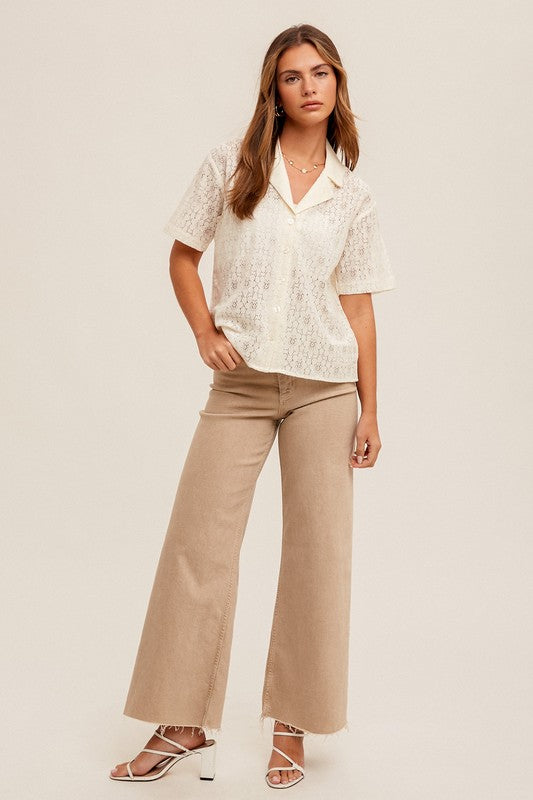 Crochet Short Sleeve Button Down Top!